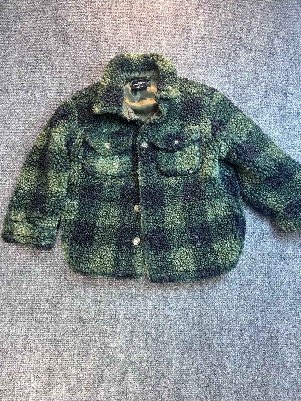 Volcom Green Buffalo Plaid Sherpa Fleece Shacket 3T